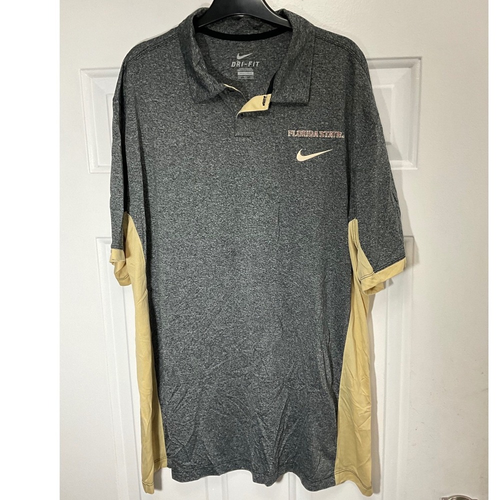 Nike Mens Florida State Seminoles Dri-FIT Polo Shirt Gray Gold XXL FSU NCAA
